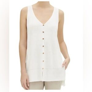 Lafayette 148 Button Front Relaxed Linen Sleeveless Knit Vest Cream (NWT)